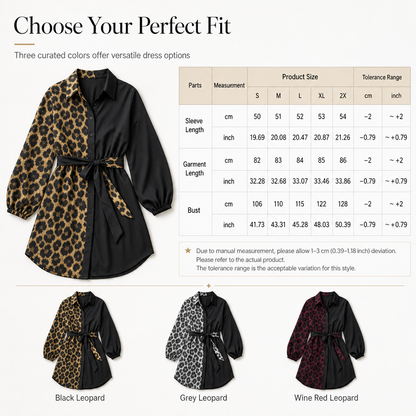 👗Belted Waist, Slimming Fit🐆 Women's Leopard Patchwork Mini Dress – with Belt, Flattering Silhouette ✨