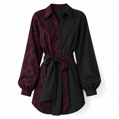 👗Belted Waist, Slimming Fit🐆 Women's Leopard Patchwork Mini Dress – with Belt, Flattering Silhouette ✨