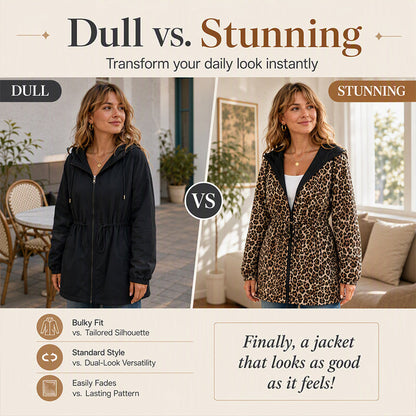 🐆Reversible Design, Two Looks in One🧥 Women's Reversible Leopard Print Hooded Jacket – Reversible & Leopard Print ✨
