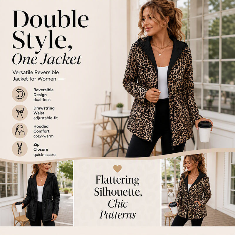 🐆Reversible Design, Two Looks in One🧥 Women's Reversible Leopard Print Hooded Jacket – Reversible & Leopard Print ✨
