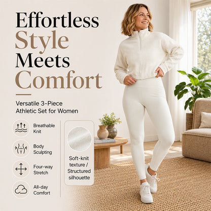 💖Cozy & Skin-Friendly, Sporty Casual👕 Women's Cozy 3-Piece Athletic Set – Soft & Relaxed, Easy Movement ✨