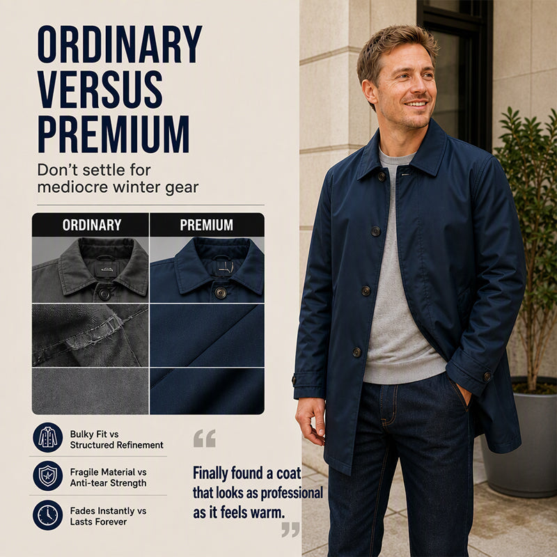 🧥Water-Resistant & Padded, Windproof Warmth❄️ Men's Water-Resistant Padded Trench Coat – Wind & Rain Protection, Fall/Winter Warmth ✨