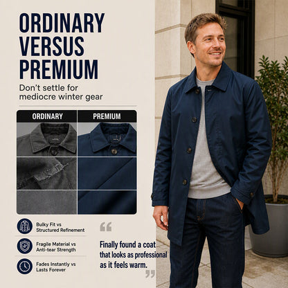 🧥Water-Resistant & Padded, Windproof Warmth❄️ Men's Water-Resistant Padded Trench Coat – Wind & Rain Protection, Fall/Winter Warmth ✨