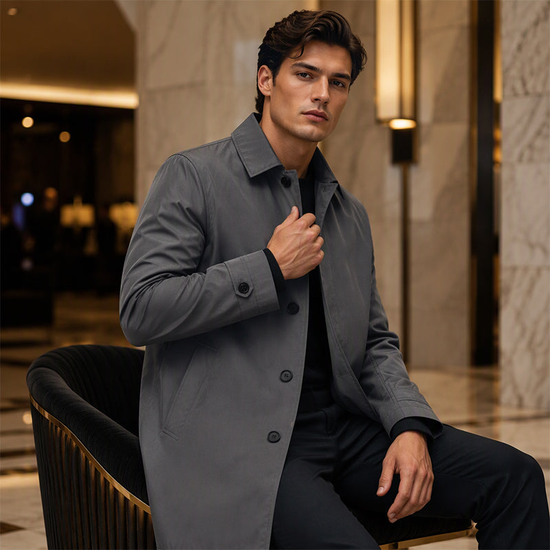 🧥Water-Resistant & Padded, Windproof Warmth❄️ Men's Water-Resistant Padded Trench Coat – Wind & Rain Protection, Fall/Winter Warmth ✨