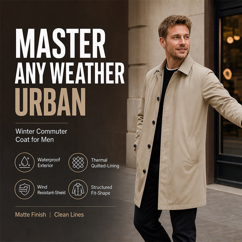 🧥Water-Resistant & Padded, Windproof Warmth❄️ Men's Water-Resistant Padded Trench Coat – Wind & Rain Protection, Fall/Winter Warmth ✨