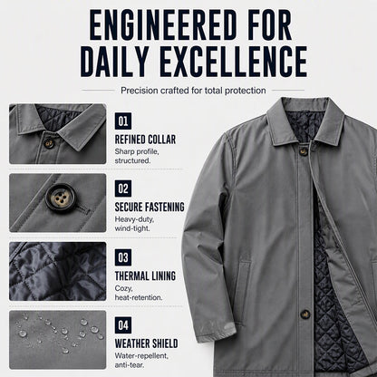 🧥Water-Resistant & Padded, Windproof Warmth❄️ Men's Water-Resistant Padded Trench Coat – Wind & Rain Protection, Fall/Winter Warmth ✨