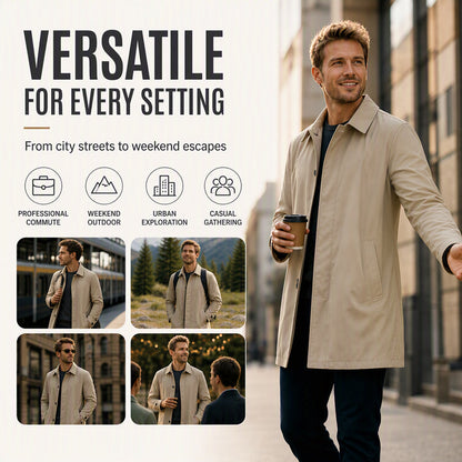 🧥Water-Resistant & Padded, Windproof Warmth❄️ Men's Water-Resistant Padded Trench Coat – Wind & Rain Protection, Fall/Winter Warmth ✨
