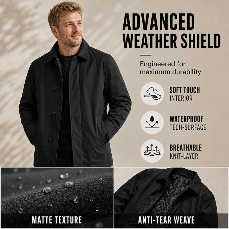 🧥Water-Resistant & Padded, Windproof Warmth❄️ Men's Water-Resistant Padded Trench Coat – Wind & Rain Protection, Fall/Winter Warmth ✨
