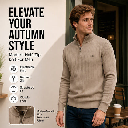 ⚡Half-Zip Design, Casual & Versatile🧶 Men's Mock Neck Half-Zip Knit Sweater – Half-Zip & Mock Neck, Comfortable & Stylish ✨