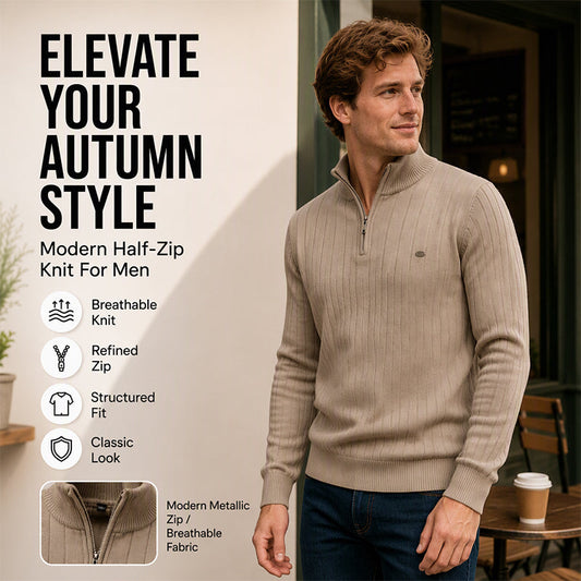 ⚡Half-Zip Design, Casual & Versatile🧶 Men's Mock Neck Half-Zip Knit Sweater – Half-Zip & Mock Neck, Comfortable & Stylish ✨