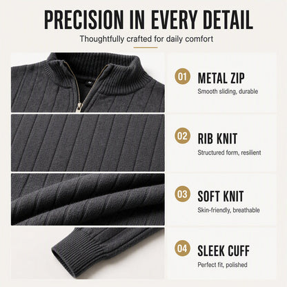 ⚡Half-Zip Design, Casual & Versatile🧶 Men's Mock Neck Half-Zip Knit Sweater – Half-Zip & Mock Neck, Comfortable & Stylish ✨