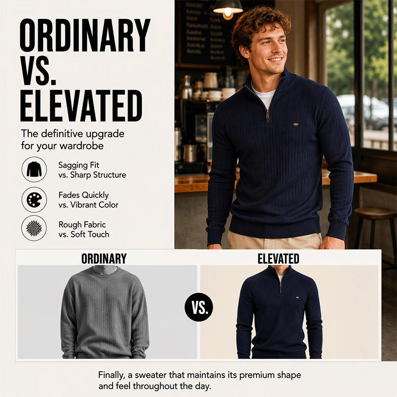 ⚡Half-Zip Design, Casual & Versatile🧶 Men's Mock Neck Half-Zip Knit Sweater – Half-Zip & Mock Neck, Comfortable & Stylish ✨