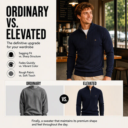 ⚡Half-Zip Design, Casual & Versatile🧶 Men's Mock Neck Half-Zip Knit Sweater – Half-Zip & Mock Neck, Comfortable & Stylish ✨