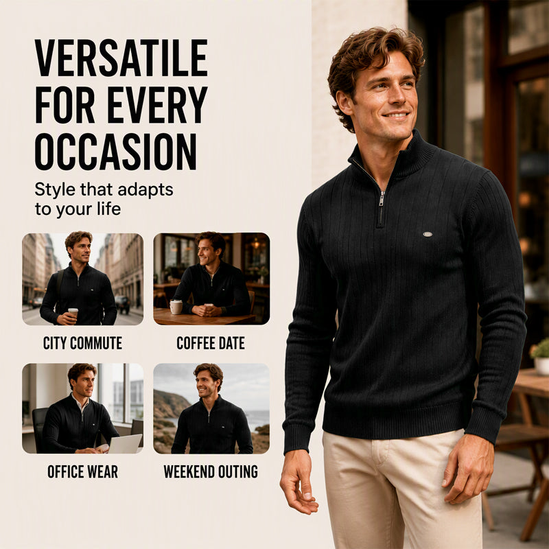 ⚡Half-Zip Design, Casual & Versatile🧶 Men's Mock Neck Half-Zip Knit Sweater – Half-Zip & Mock Neck, Comfortable & Stylish ✨
