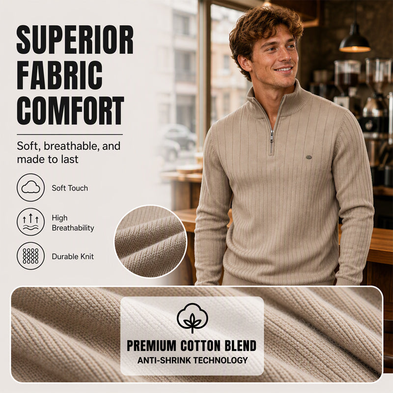 ⚡Half-Zip Design, Casual & Versatile🧶 Men's Mock Neck Half-Zip Knit Sweater – Half-Zip & Mock Neck, Comfortable & Stylish ✨