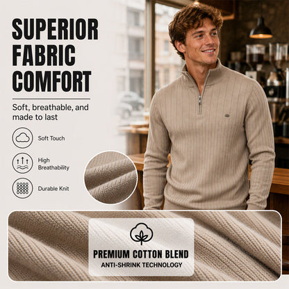 ⚡Half-Zip Design, Casual & Versatile🧶 Men's Mock Neck Half-Zip Knit Sweater – Half-Zip & Mock Neck, Comfortable & Stylish ✨
