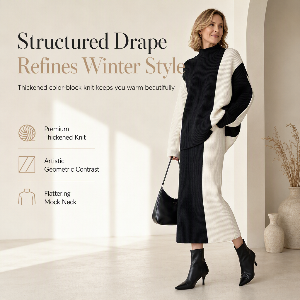 📏Elongating & Structured Drape🧶 Women's Knit Suit Skirt Set – Vertical Stitch Lengthens, Elegant Drape ✨