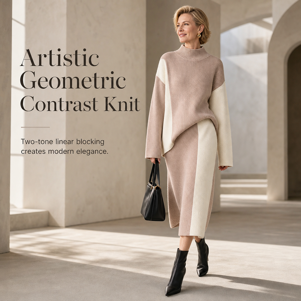 📏Elongating & Structured Drape🧶 Women's Knit Suit Skirt Set – Vertical Stitch Lengthens, Elegant Drape ✨