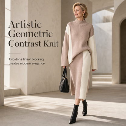 📏Elongating & Structured Drape🧶 Women's Knit Suit Skirt Set – Vertical Stitch Lengthens, Elegant Drape ✨