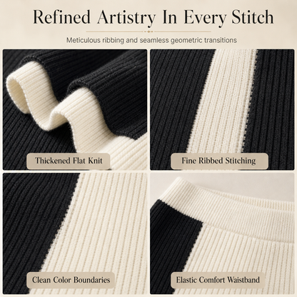 📏Elongating & Structured Drape🧶 Women's Knit Suit Skirt Set – Vertical Stitch Lengthens, Elegant Drape ✨