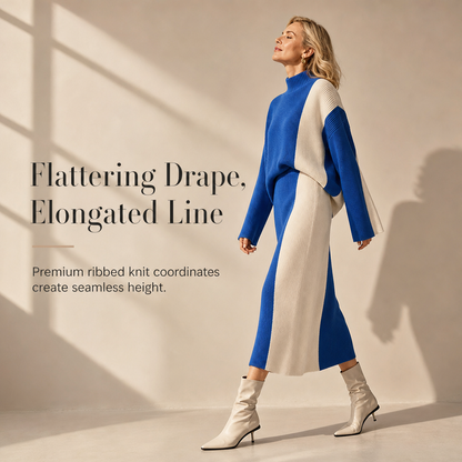📏Elongating & Structured Drape🧶 Women's Knit Suit Skirt Set – Vertical Stitch Lengthens, Elegant Drape ✨