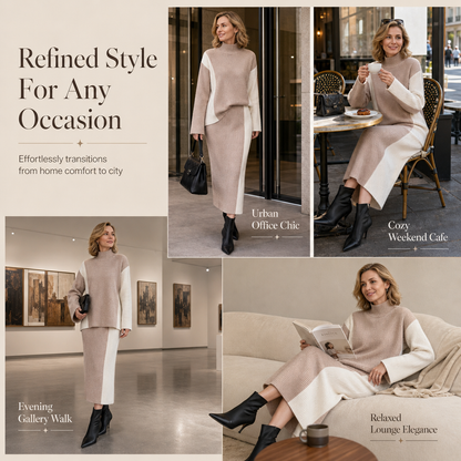 📏Elongating & Structured Drape🧶 Women's Knit Suit Skirt Set – Vertical Stitch Lengthens, Elegant Drape ✨