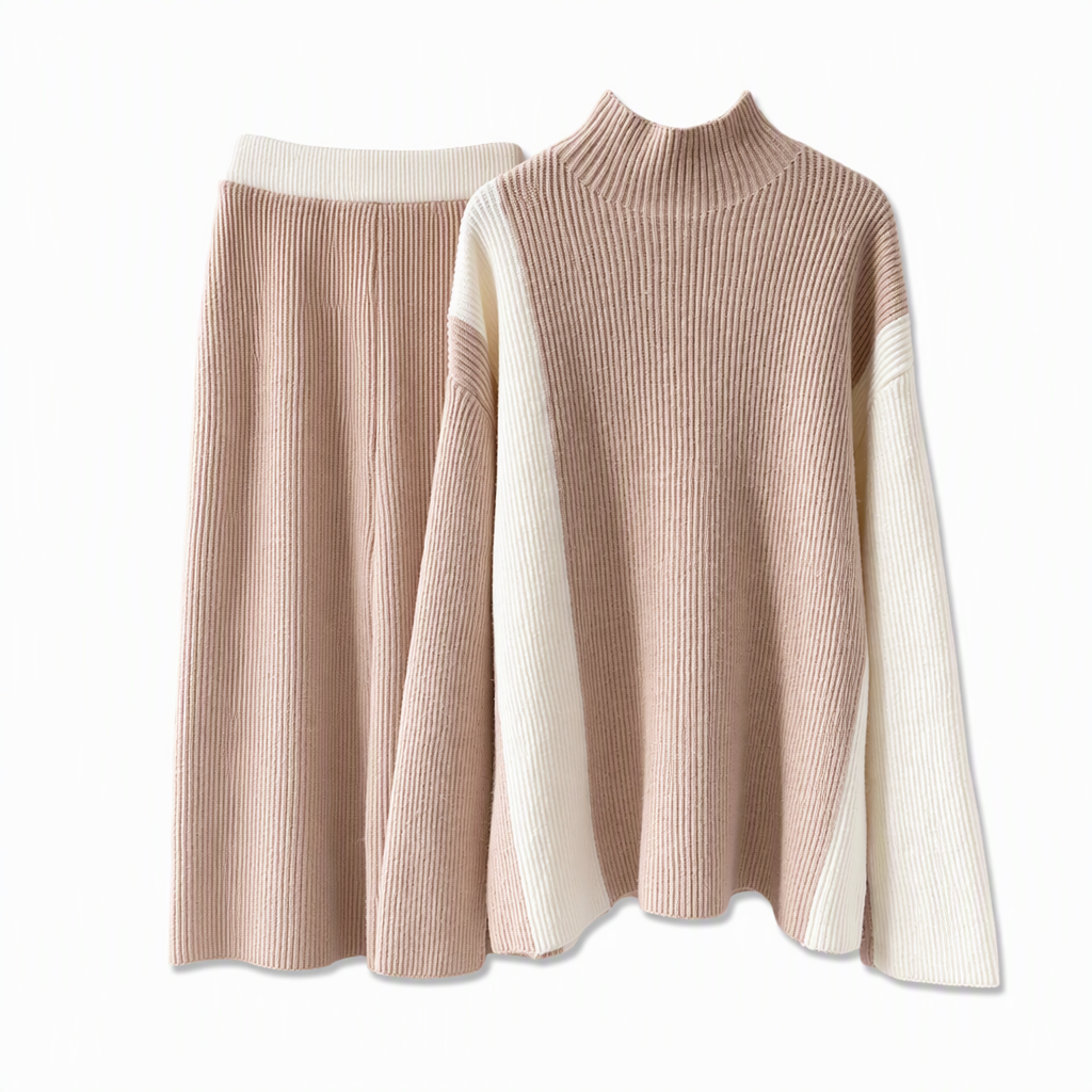 📏Elongating & Structured Drape🧶 Women's Knit Suit Skirt Set – Vertical Stitch Lengthens, Elegant Drape ✨