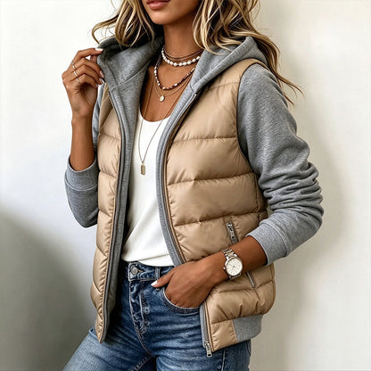 Color-Block Design, Stylish Hooded🧥 Women's Color-Block Padded Hooded Jacket – Padded Warmth, Casual & Chic ✨