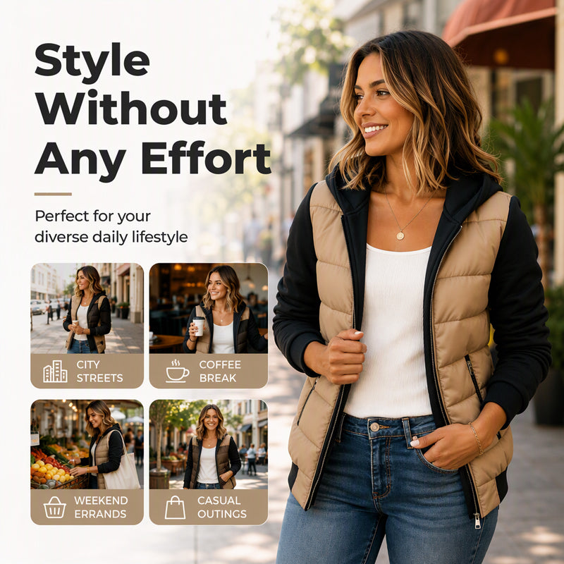 Color-Block Design, Stylish Hooded🧥 Women's Color-Block Padded Hooded Jacket – Padded Warmth, Casual & Chic ✨