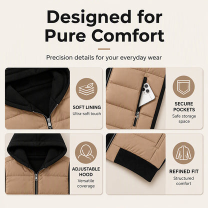 Color-Block Design, Stylish Hooded🧥 Women's Color-Block Padded Hooded Jacket – Padded Warmth, Casual & Chic ✨