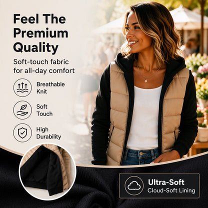 Color-Block Design, Stylish Hooded🧥 Women's Color-Block Padded Hooded Jacket – Padded Warmth, Casual & Chic ✨