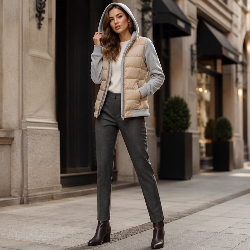 Color-Block Design, Stylish Hooded🧥 Women's Color-Block Padded Hooded Jacket – Padded Warmth, Casual & Chic ✨