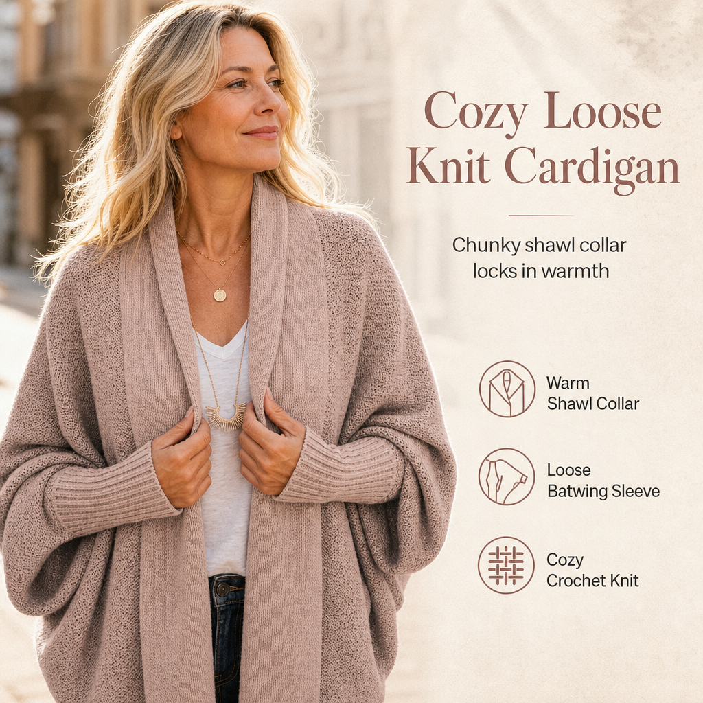 💖 Women's Loose Knit Cardigan – Flattering Shape, Easy to Layer ✨