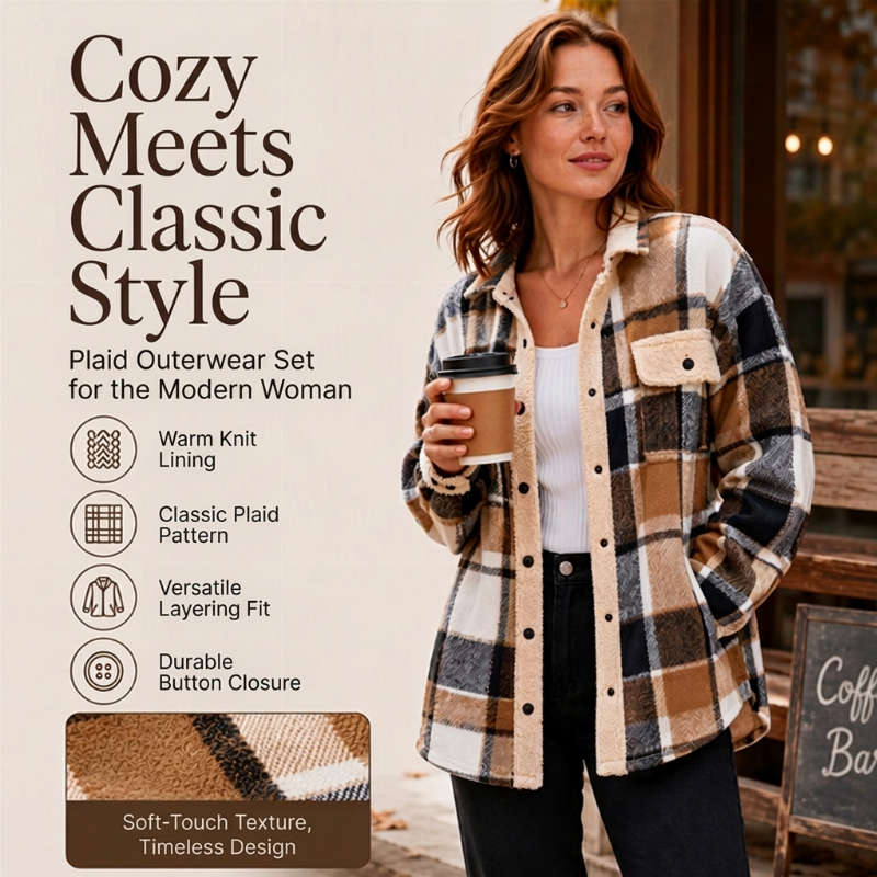 ☁️Comfortable & Lightweight, Layer-Friendly🧥 Women's Color-Blocked Plaid Outerwear – Lightweight Fabric | Easy Layering, Everyday Practicality ✨