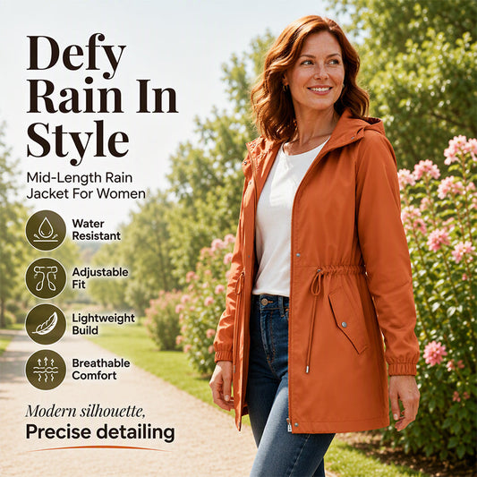 🌬️Windproof & Rain-Resistant, Mid-Length Hooded🧥 Women's Mid-Length Hooded Windbreaker Jacket – Outdoor Protection, Dry & Comfortable ✨