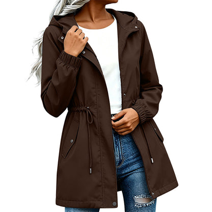 🌬️Windproof & Rain-Resistant, Mid-Length Hooded🧥 Women's Mid-Length Hooded Windbreaker Jacket – Outdoor Protection, Dry & Comfortable ✨