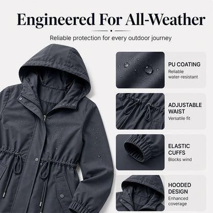 🌬️Windproof & Rain-Resistant, Mid-Length Hooded🧥 Women's Mid-Length Hooded Windbreaker Jacket – Outdoor Protection, Dry & Comfortable ✨