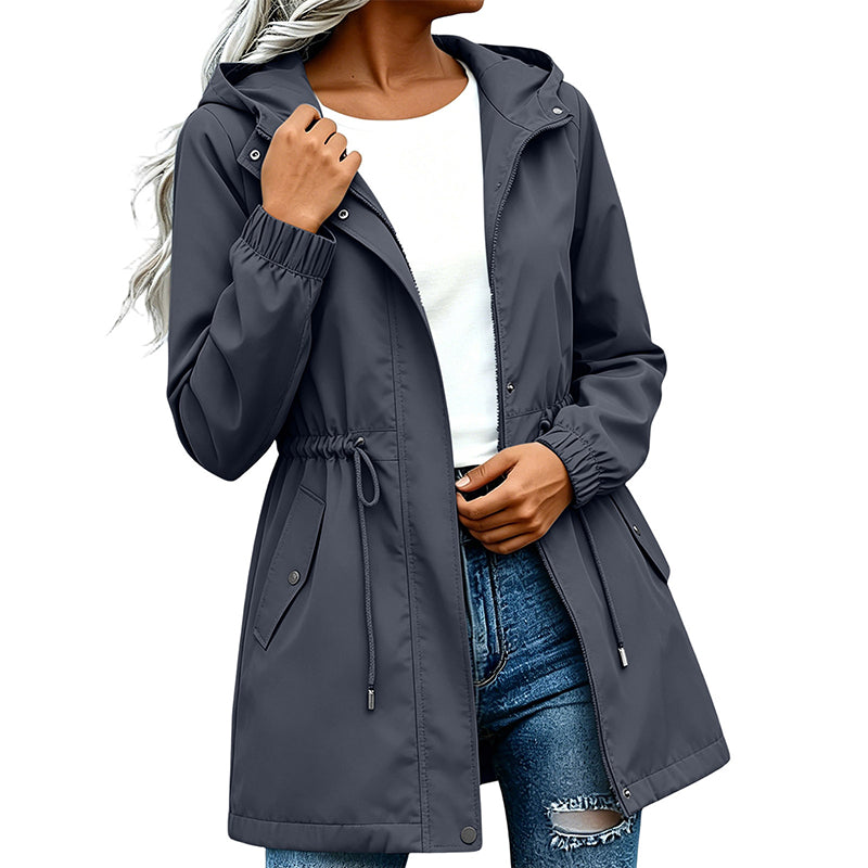 🌬️Windproof & Rain-Resistant, Mid-Length Hooded🧥 Women's Mid-Length Hooded Windbreaker Jacket – Outdoor Protection, Dry & Comfortable ✨