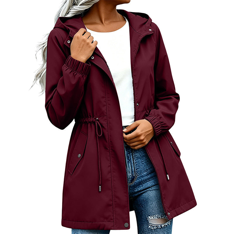 🌬️Windproof & Rain-Resistant, Mid-Length Hooded🧥 Women's Mid-Length Hooded Windbreaker Jacket – Outdoor Protection, Dry & Comfortable ✨