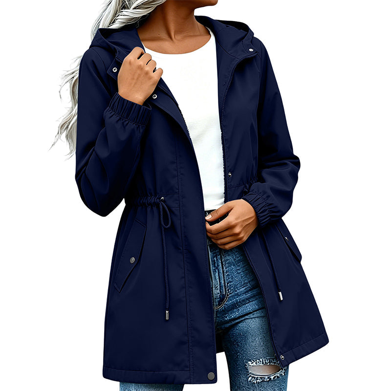 🌬️Windproof & Rain-Resistant, Mid-Length Hooded🧥 Women's Mid-Length Hooded Windbreaker Jacket – Outdoor Protection, Dry & Comfortable ✨