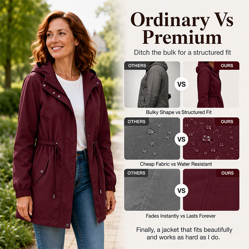 🌬️Windproof & Rain-Resistant, Mid-Length Hooded🧥 Women's Mid-Length Hooded Windbreaker Jacket – Outdoor Protection, Dry & Comfortable ✨