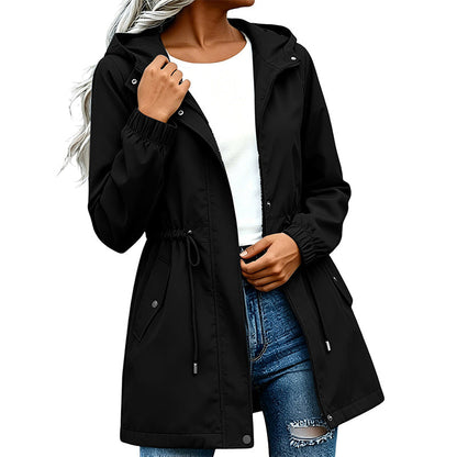 🌬️Windproof & Rain-Resistant, Mid-Length Hooded🧥 Women's Mid-Length Hooded Windbreaker Jacket – Outdoor Protection, Dry & Comfortable ✨