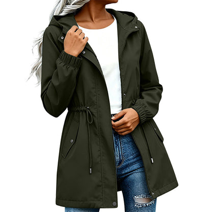 🌬️Windproof & Rain-Resistant, Mid-Length Hooded🧥 Women's Mid-Length Hooded Windbreaker Jacket – Outdoor Protection, Dry & Comfortable ✨