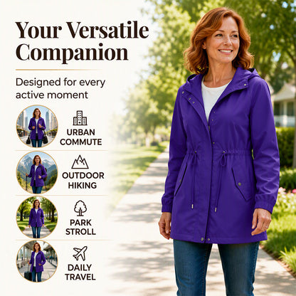 🌬️Windproof & Rain-Resistant, Mid-Length Hooded🧥 Women's Mid-Length Hooded Windbreaker Jacket – Outdoor Protection, Dry & Comfortable ✨