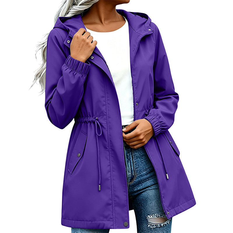 🌬️Windproof & Rain-Resistant, Mid-Length Hooded🧥 Women's Mid-Length Hooded Windbreaker Jacket – Outdoor Protection, Dry & Comfortable ✨