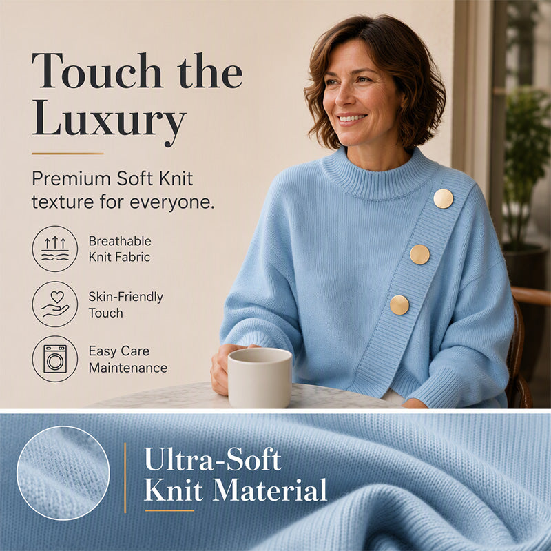 🧣Mock Neck Warmth, Cozy Knit🧶 Women's Asymmetric Hem Mock Neck Knit Sweater – Soft & Skin-Friendly, Warm Coverage ✨