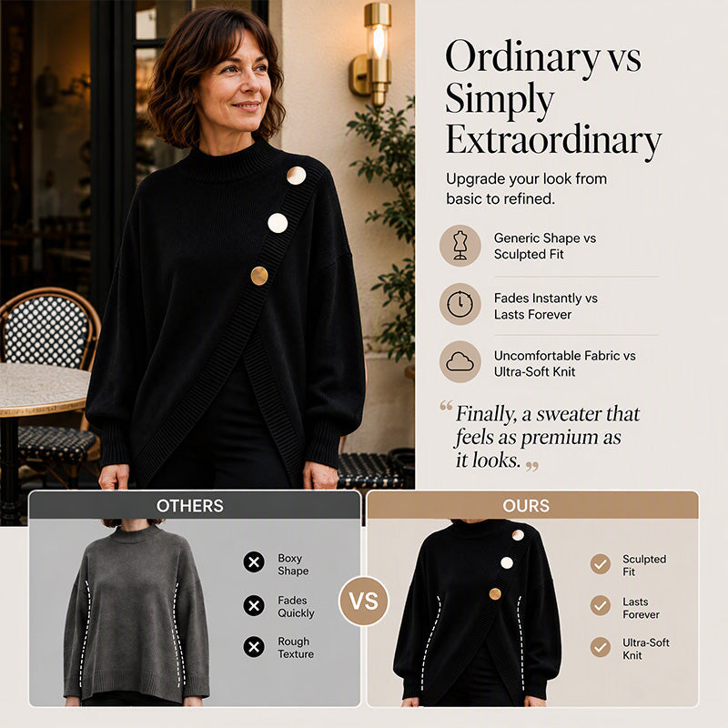 🧣Mock Neck Warmth, Cozy Knit🧶 Women's Asymmetric Hem Mock Neck Knit Sweater – Soft & Skin-Friendly, Warm Coverage ✨