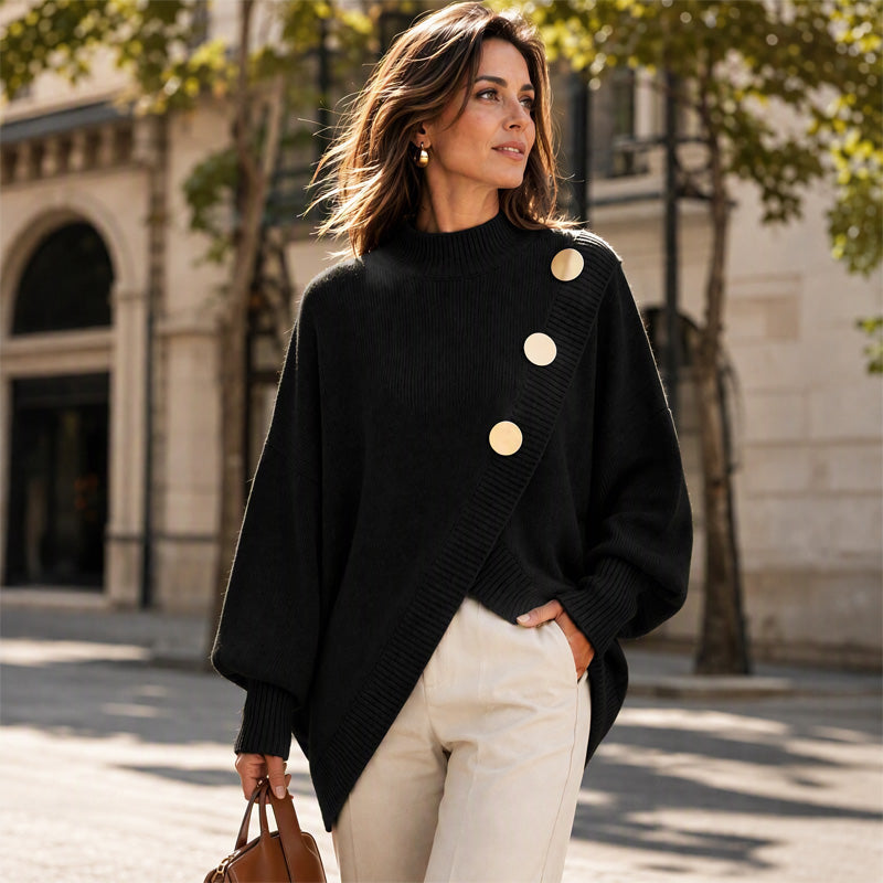 🧣Mock Neck Warmth, Cozy Knit🧶 Women's Asymmetric Hem Mock Neck Knit Sweater – Soft & Skin-Friendly, Warm Coverage ✨