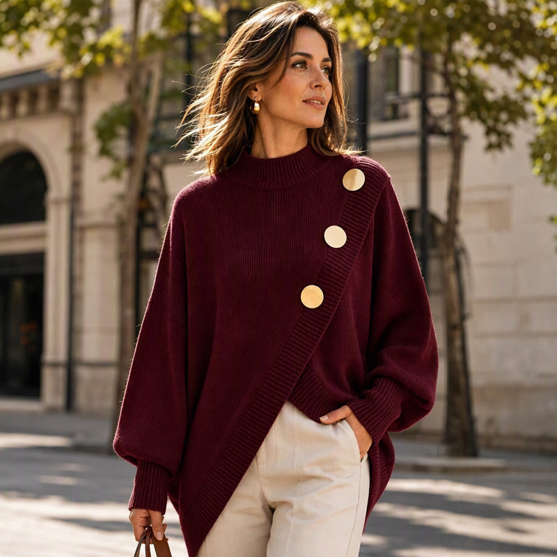 🧣Mock Neck Warmth, Cozy Knit🧶 Women's Asymmetric Hem Mock Neck Knit Sweater – Soft & Skin-Friendly, Warm Coverage ✨
