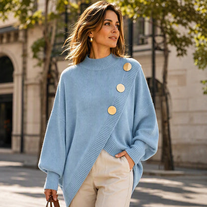 🧣Mock Neck Warmth, Cozy Knit🧶 Women's Asymmetric Hem Mock Neck Knit Sweater – Soft & Skin-Friendly, Warm Coverage ✨